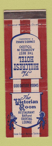 Matchbook Cover - Hillcrest Hotel Toledo OH Victorian Room WEAR