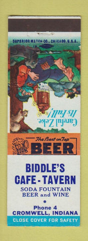 Matchbook Cover - Biddle's Cafe Tavern Cromwell IN hillbilly