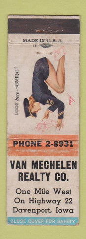 Matchbook Cover - Van Mechelen Real Estate Davenport IA pinup WORN