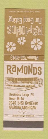 Matchbook Cover - Ramonds Restaurant Saginaw MI