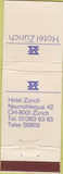 Matchbook Cover - Hotel Zurich