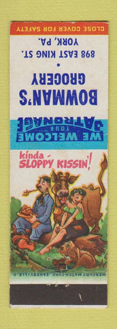 Matchbook Cover - Bowman's Grocery York PA hillbilly