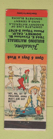Matchbook Cover - Firestone Building Materials Downey CA hillbilly