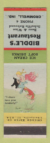 Matchbook Cover - Biddle's Restaurant Cromwell IN low phone # Hillbilly