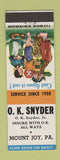 Matchbook Cover - OK Snyder Insurance Mount Joy PA hillbilly