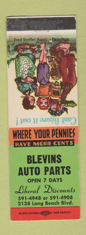 Matchbook Cover - Blevins Auto Parts Long Beach CA hillbilly