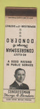 Matchbook Cover - George Dondero Congress MI Michigan SAMPLE WEAR