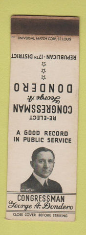 Matchbook Cover - George Dondero Congress MI Michigan SAMPLE WEAR