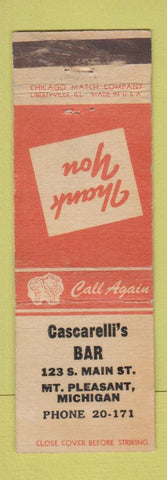 Matchbook Cover - Cascarelli's Bar Mount Pleasant MI WEAR