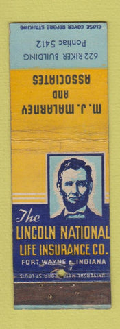 Matchbook Cover - Lincoln Insurance MJ Malarney Pontiac? MI WEAR