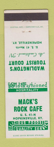 Matchbook Cover - Mack's Rock Cafe Wadlington's Motel Hopkinsville KY