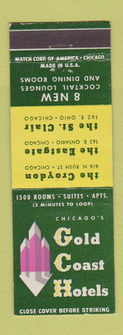 Matchbook Cover - Gold Coast Hotels Chicago IL Croydon Eastgate St Clair