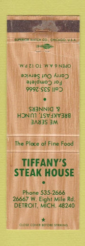 Matchbook Cover - Tiffany's Steak House Detroit MI WEAR