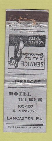 Matchbook Cover - Hotel Weber Lancaster PA bellhop WORN