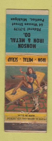 Matchbook Cover - Monson Iron Metal Pontiac MI pinup WORN