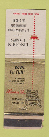 Matchbook Cover - Brunswick Bowling Lincoln Lanes Oklahoma City OK WORN