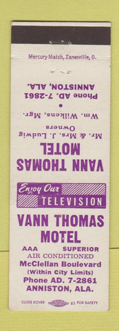 Matchbook Cover - Vann Thomas Motel Anniston AL
