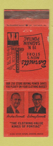 Matchbook Cover - Barnett's Men's Store Pontiac MI clothes WORN