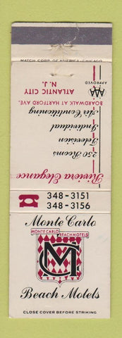 Matchbook Cover - Monte Carlo Beach Motels Atlantic City NJ WEAR