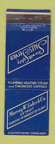 Matchbook Cover - Murray W Wales Plumbing Heating Supply Detroit Pontiac MI