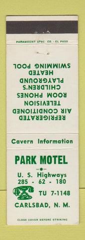 Matchbook Cover - Park Motel Carlsbad NM