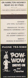 Matchbook Cover - Pow Wow Drive In Tavern Hamitlon Highway