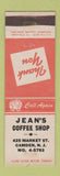Matchbook Cover - Jean's Coffee Shop Camden NJ
