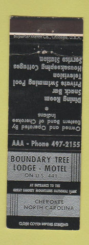 Matchbook Cover - Boundary Tree Lodge Motel Cherokee NC