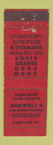 Matchbook Cover - Boswell's Restaurant Paducah KY Federal WORN