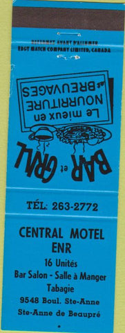 Matchbook Cover - Central Motel Enr Ste Anne De Beaupre