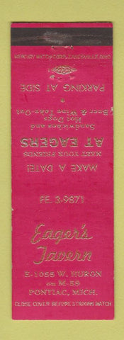 Matchbook Cover - Eager's Tavern Pontiac MI