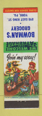 Matchbook Cover - Bowman's Grocery York PA hillbilly