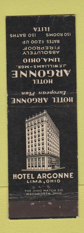Matchbook Cover - Hotel Argonne Lima OH