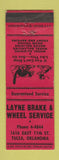 Matchbook Cover - Layne Brake and Wheel Tulsa OK