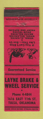 Matchbook Cover - Layne Brake and Wheel Tulsa OK