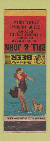 Matchbook Cover - Bill & John Restaurant Tulsa OK pinup WORN