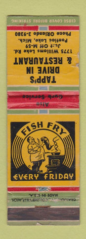 Matchbook Cover - Tapp's Drive In Restaurant Pontiac Lake MI POOR