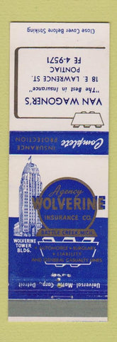 Matchbook Cover - Wolverine Insurance Van Wagoner Pontiac MI