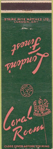 Matchbook Cover - Coral Room London ON