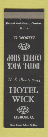 Matchbook Cover - Hotel Wick Lisbon OH