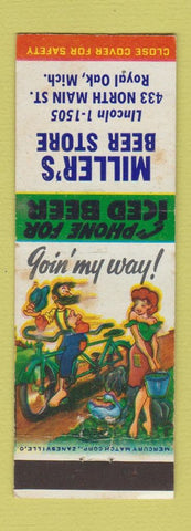 Matchbook Cover - Miller's Beer Store Liquor Royal Oak MI hillbilly