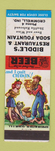 Matchbook Cover - Biddle's Restaurant Cromwell IN hillbilly