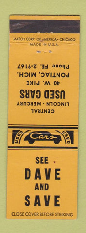 Matchbook Cover - Central Lincoln Mercury Pontiac MI WEAR