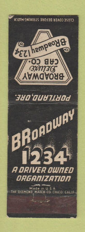 Matchbook Cover - Broadway Deluxe Cab taxi Portland OR WORN