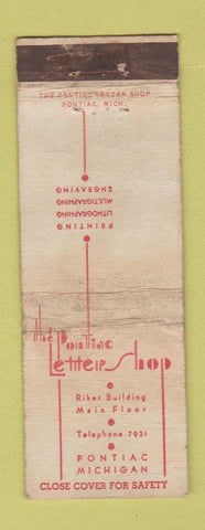 Matchbook Cover - The Letteip Shop Pontiac MI printing POOR