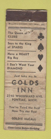 Matchbook Cover - Golds Inn Pontiac MI POOR