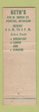 Matchbook Cover - Bett's Restaurant Pontiac MI