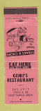 Matchbook Cover - Genii's Restaurant East Tawas MI WEAR SALMON