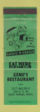 Matchbook Cover - Genii's Restaurant East Tawas MI WEAR GREEN