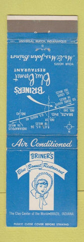 Matchbook Cover - Briner's Blue Bonnet Restaurant Brazil IN